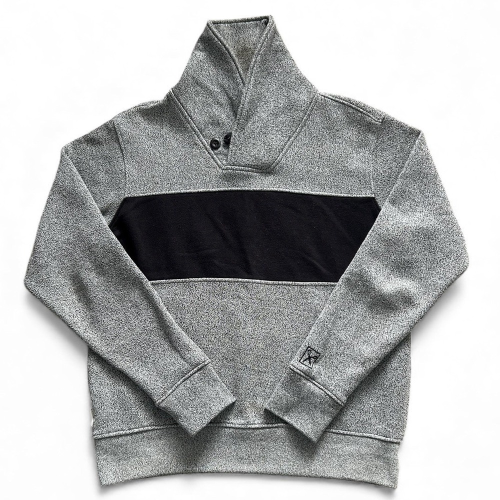 Marc Ecko Sweatshirt Mens Medium Gray Black Pullover Shawl Collar Streetwear